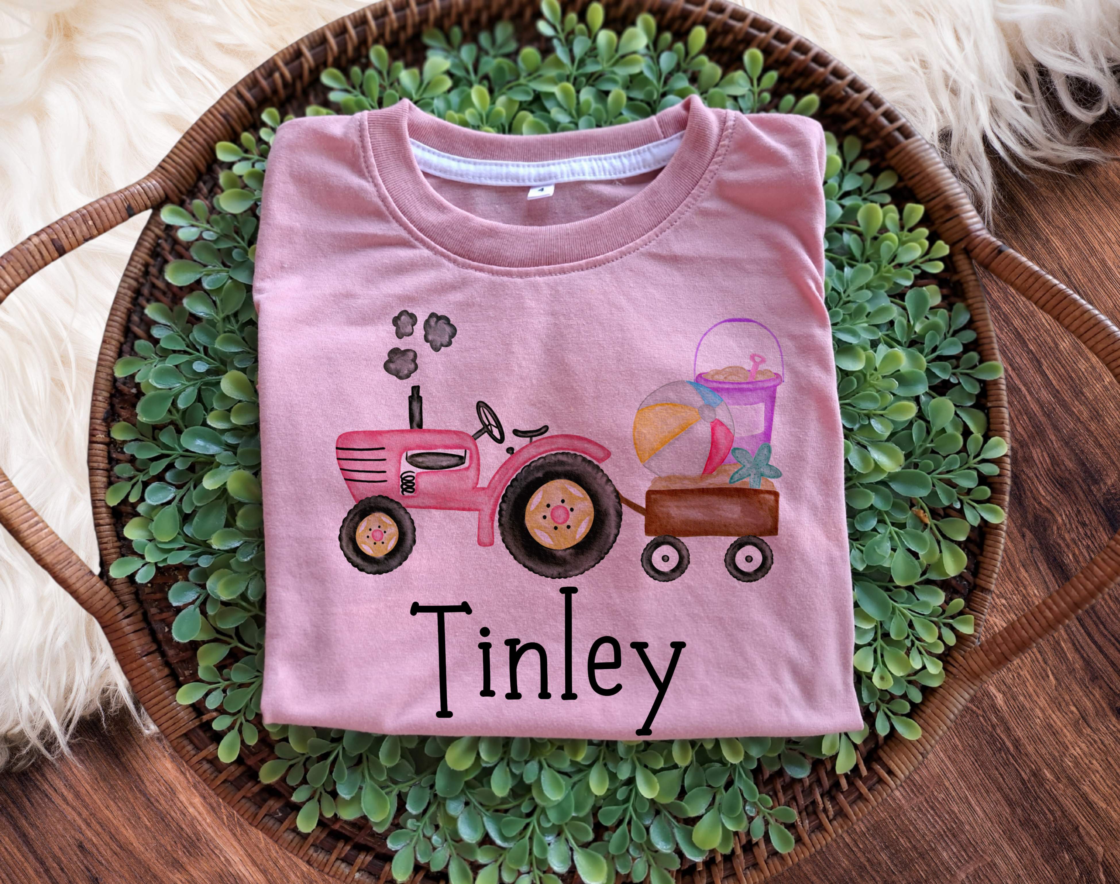 Farm Girl Goes To The Beach Pink Tractor Shirt