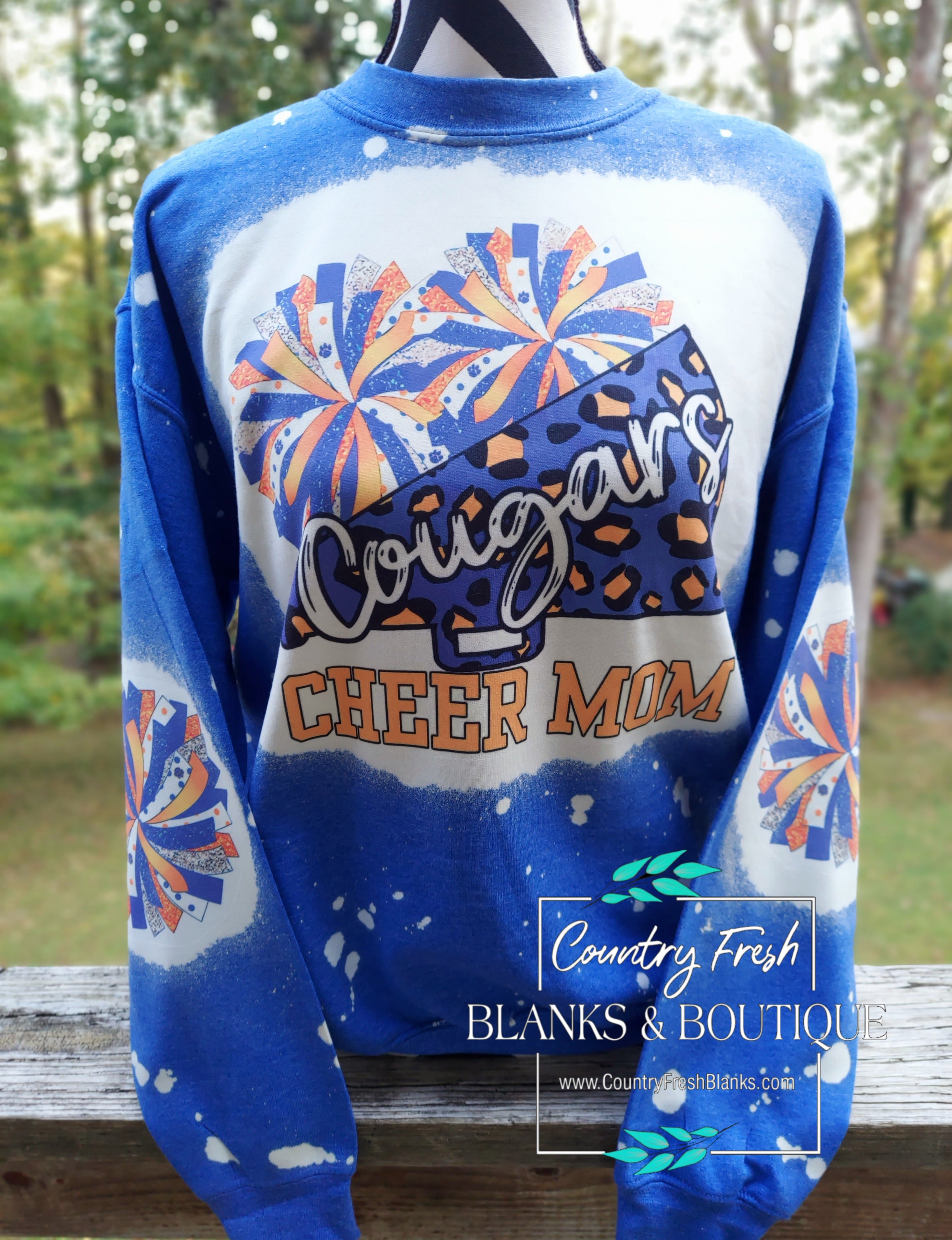 Cougars Cheer Mom Cheetah Print Megaphone Sweatshirt