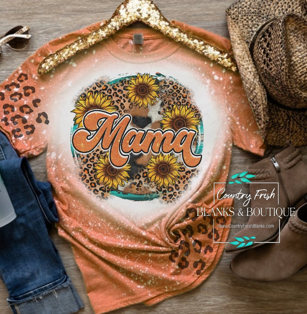 Mama Sunflowers & Cheetah Print Tee