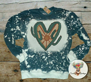 Western Cactus Heart Upcycled Sweatshirt